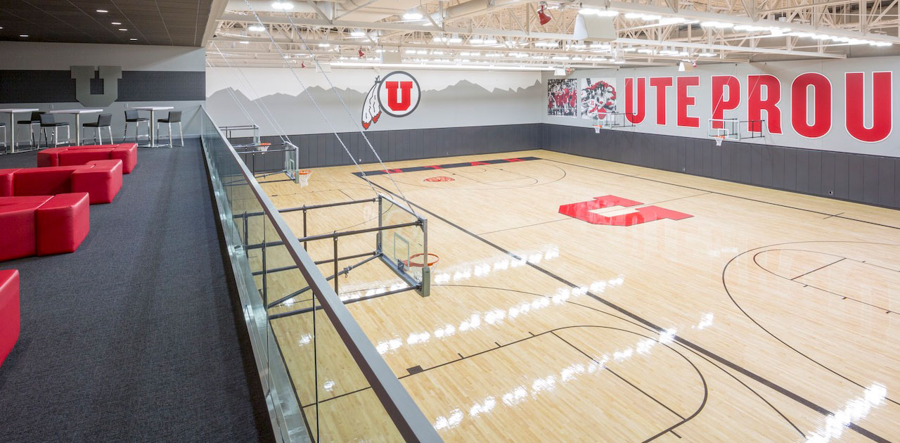 Practice court, University of Utah Basketball Facility, architectural design by Elliott Workgroup