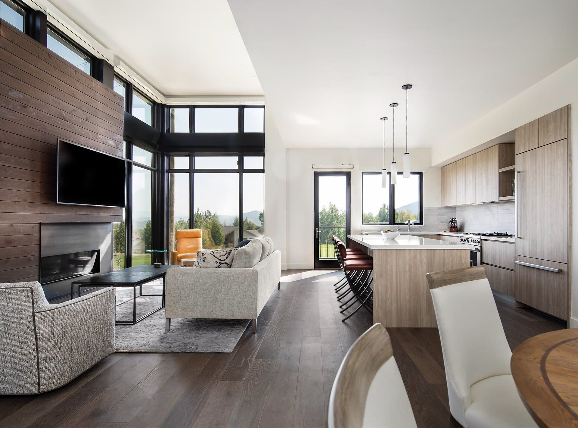 Viridian Townhomes living room and kitchen - architectural design by Elliott Workgroup