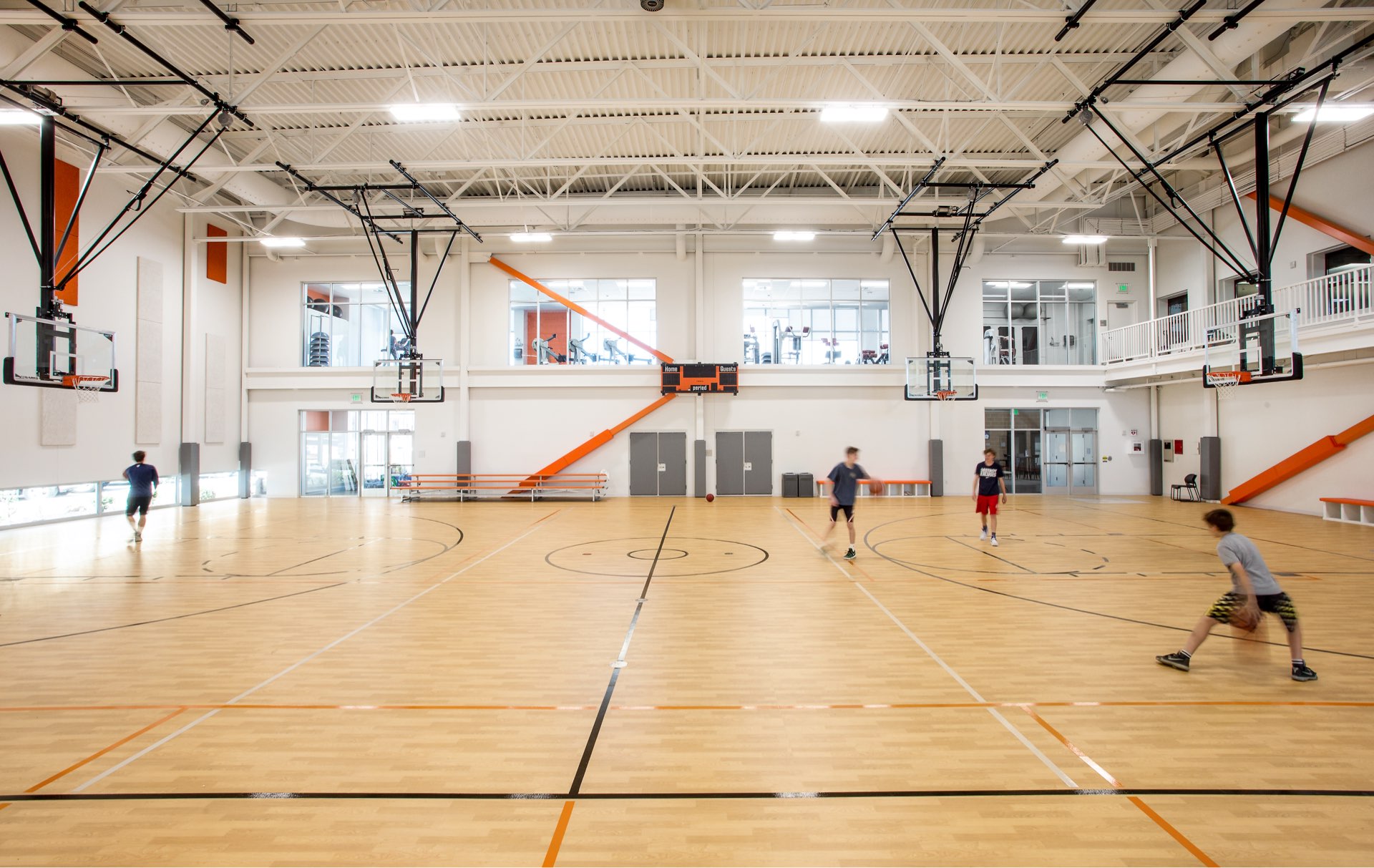 Basketball court, Basin Recreation Fieldhouse Expansion, architectural design by Elliott Workgroup