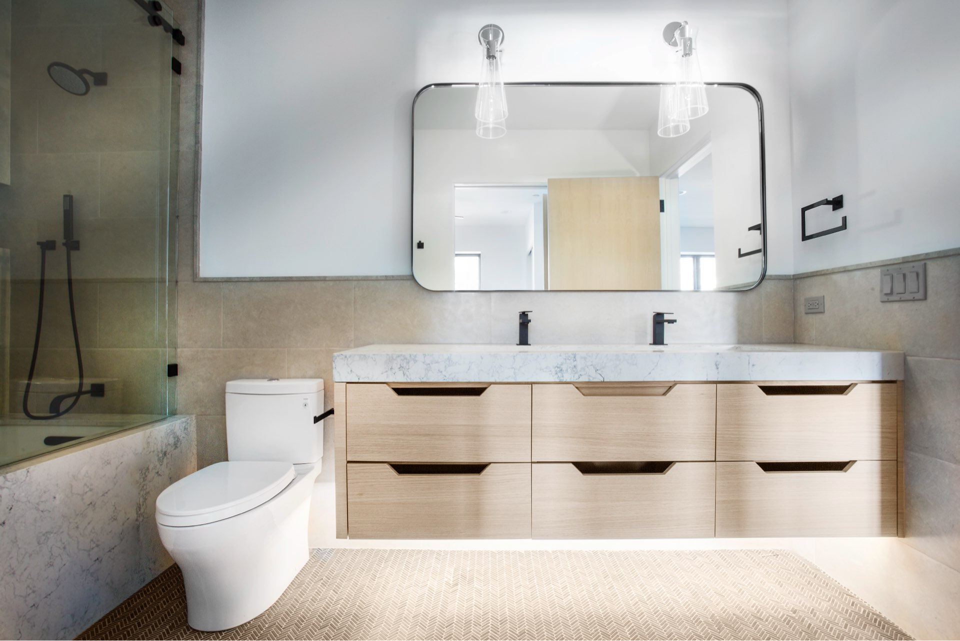 Bathroom, Lilac Hill Duplex Addition, architectural design by Elliott Workgroup