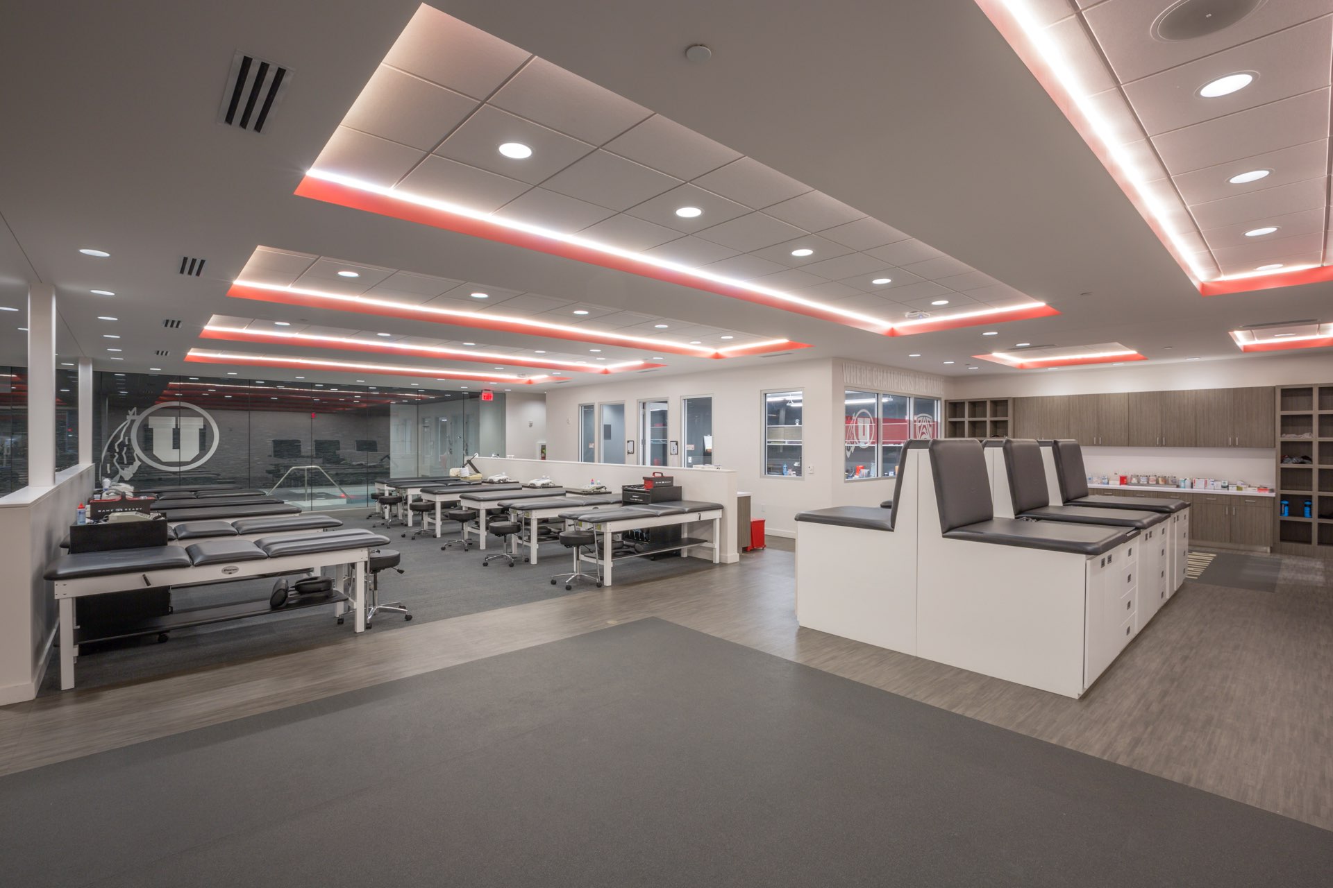 Physical therapy room inside the University of Utah Basketball Interior, interior design by Elliott Workgroup