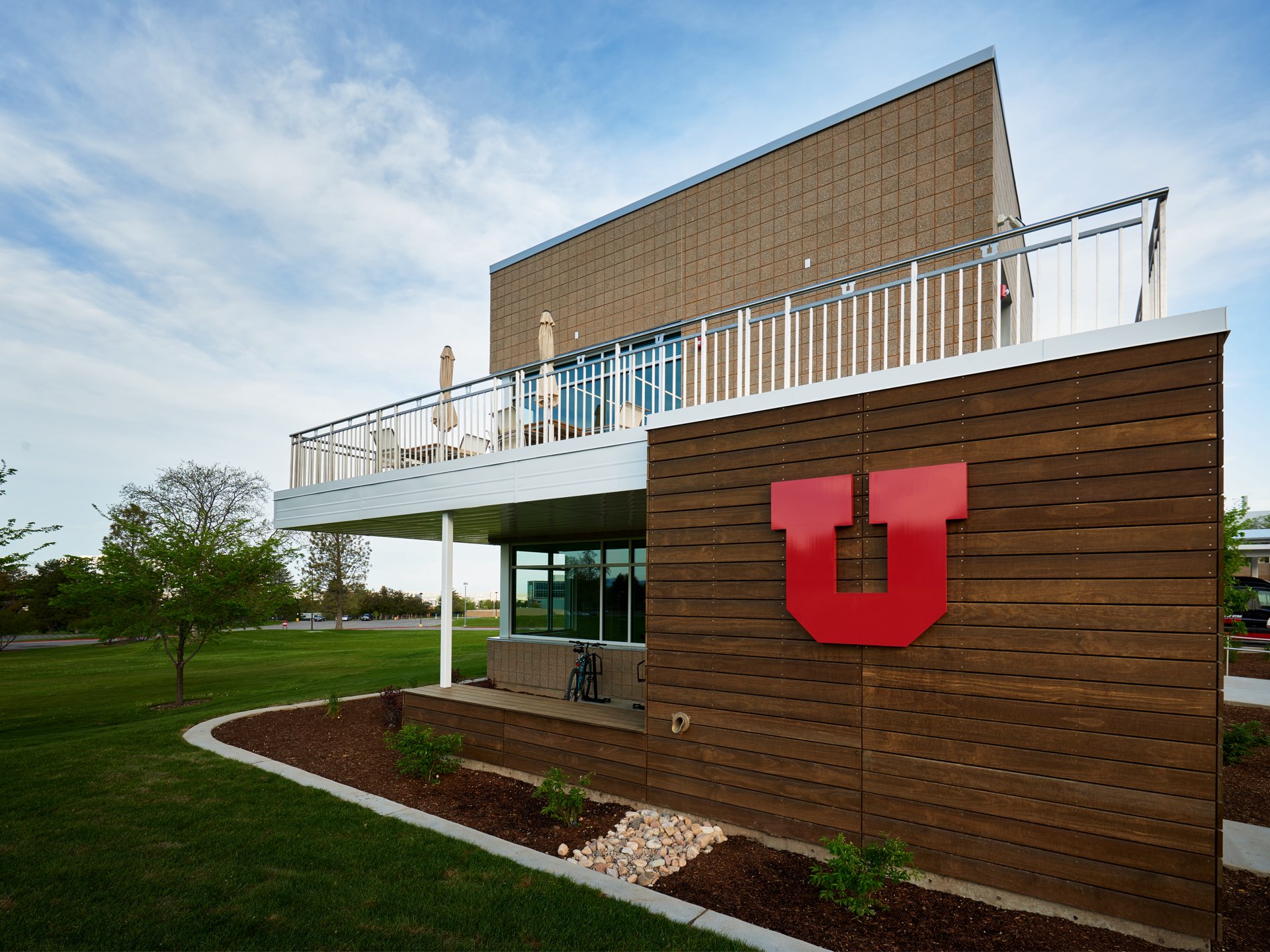 Exterior balcony, University of Utah Ski Team Building, architectural design by Elliott Workgroup