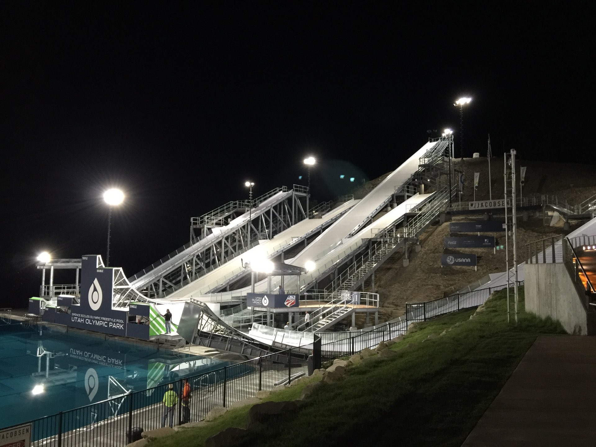Night view, Utah Olympic Park Water Jumps, Sport & Recreation architectural design by Elliott Workgroup