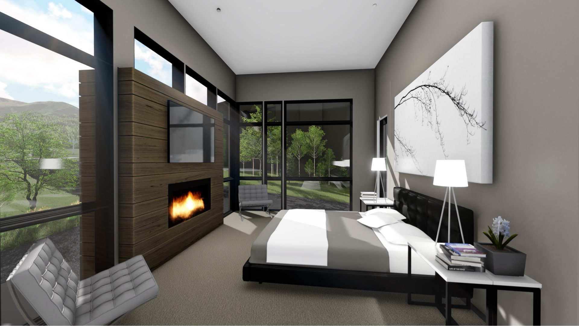 Bedroom rendering of Viridian Townhomes at Canyons Village in Park City, Utah, architectural design by Elliott Workgroup